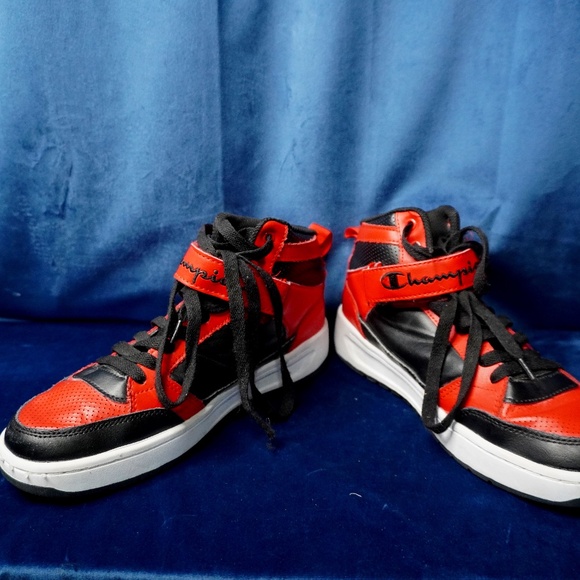 Champion Leather Red Black & White Drome High Top Sneakers - Picture 3 of 6